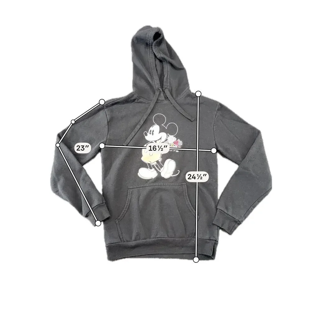 Disney Hoodie Juniors Small Black Mickey Mouse Floral Graphic Pullover Fleece